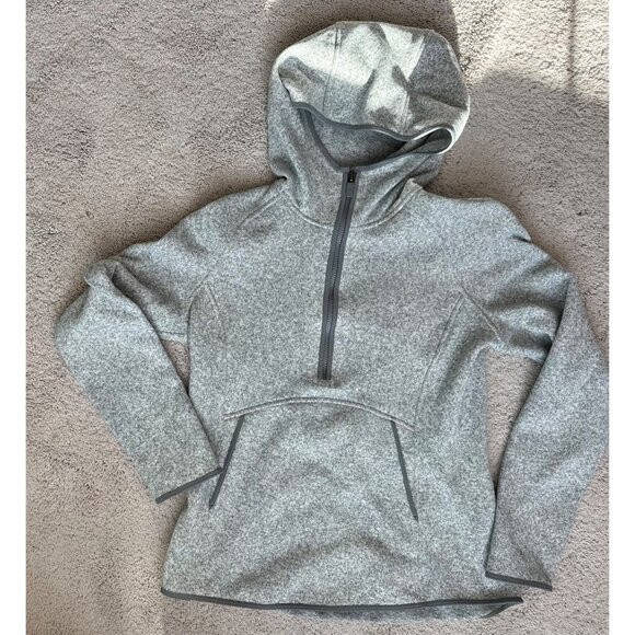 Lululemon Fleece & Thank You Hooded 1/4 Zip Heathered White / Battleship Size 10 - Picture 12 of 16